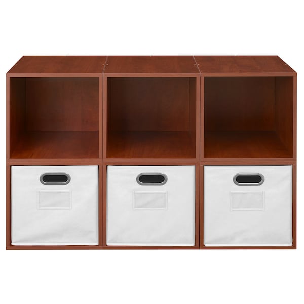 Niche Cubo Storage Organizer Open Bookshelf Set- 6 Cubes 3 Canvas Bins- Cherry/White